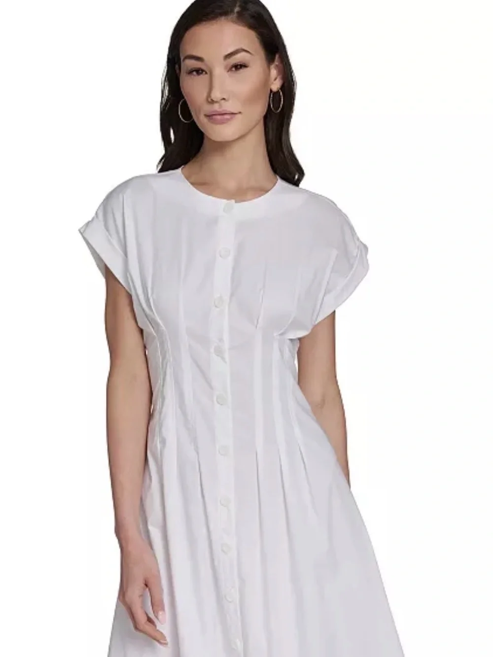 NWT Calvin Klein White Pintuck Fit and Flare Button Down Midi Dress Size 6